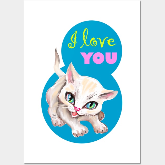 Sweet cute white kitten best friend. Love you cat. Wall Art by Rukki Zukki Art